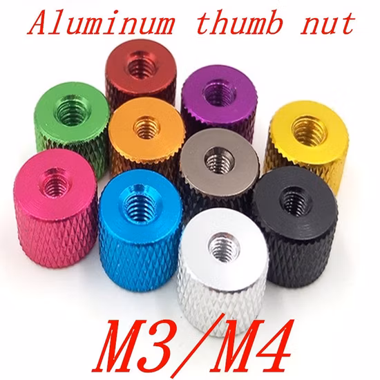 Bunte Rändelmuttern aus Aluminium mit gerändelter Hand und runden Muttern